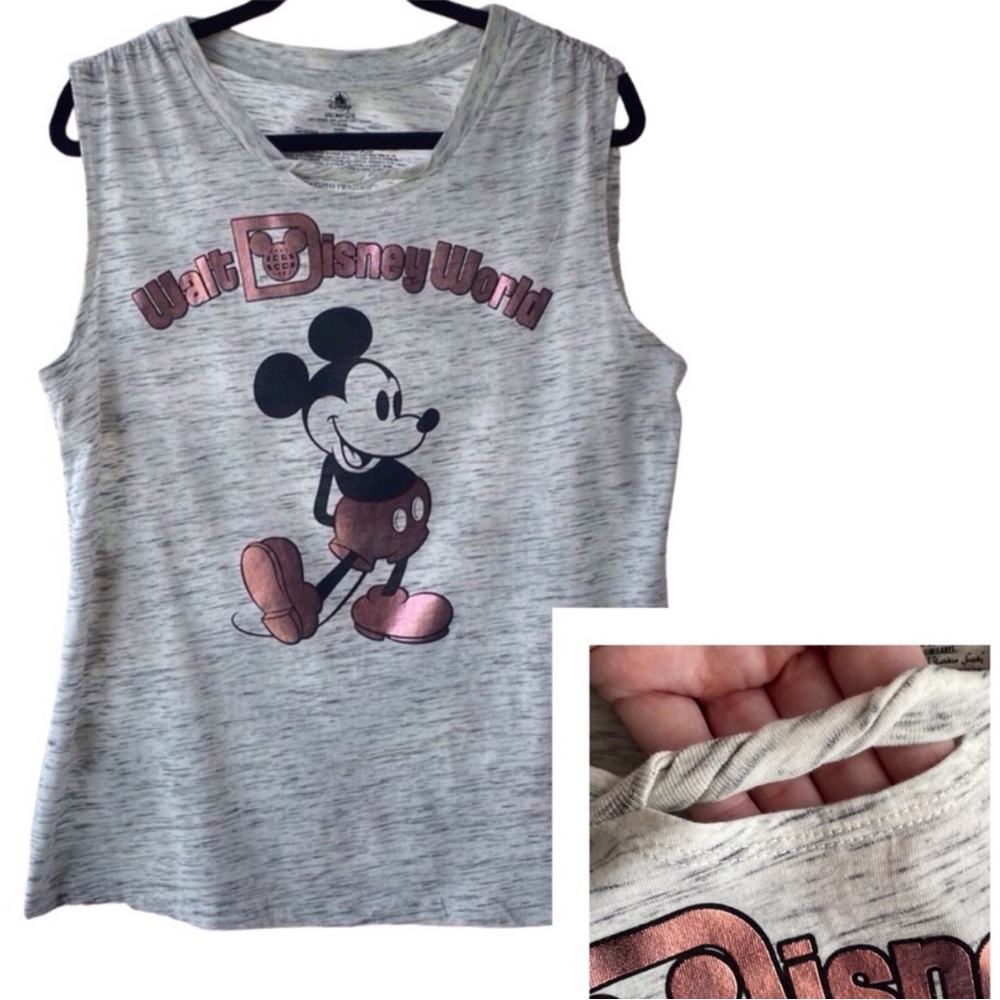 Disney Mickey Rose-Gold Metallic Keyhole Neck Slub Tank